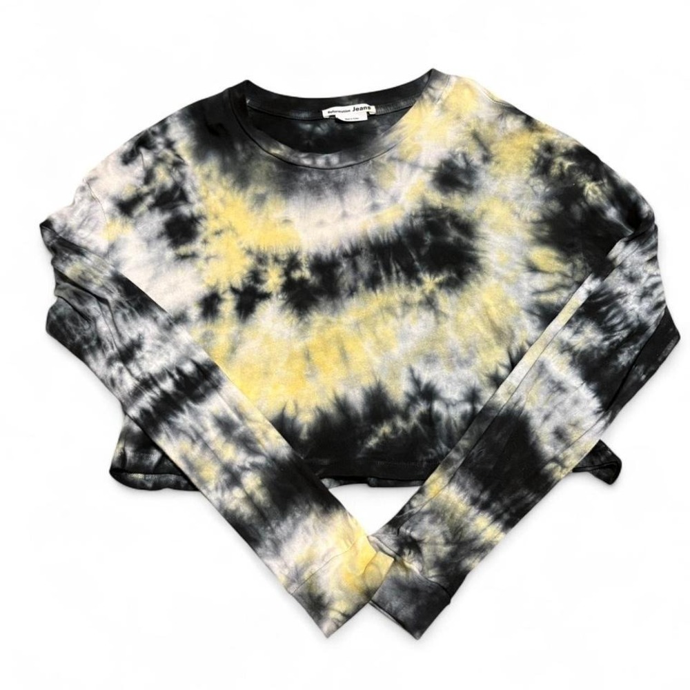 Reformation Black and yellow Jaxon‎ tie-dye cropped long sleeve top